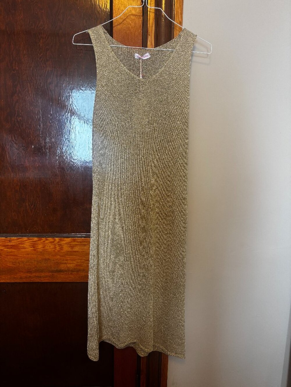 NWT Yunika Gold Metallic Crochet Knit Dress Size M/L